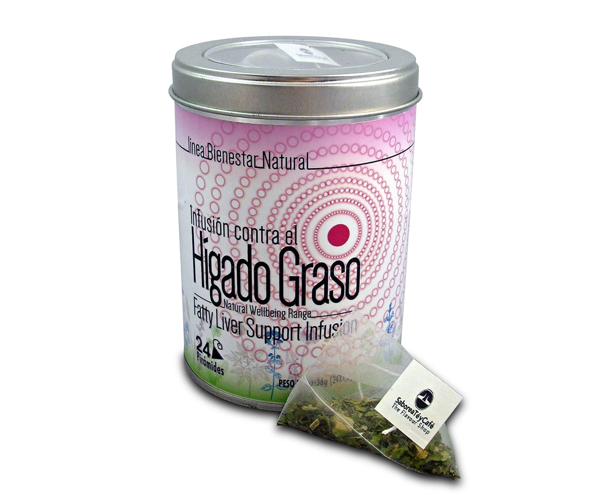 Infusión Bienestar de Ayuda contra el Hígado Graso Lata de 24 unidades 4 The Flavour Shop. Tu tienda online de té, café, rooibos e infusiones Infusión Bienestar de Ayuda contra el Hígado Graso Lata de 24 unidades - Imagen 4