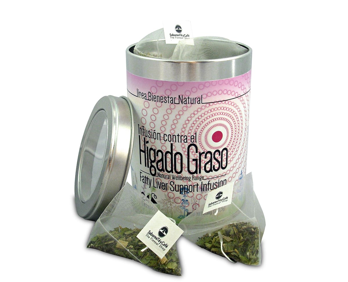 Infusión Bienestar de Ayuda contra el Hígado Graso Lata de 24 unidades 3 The Flavour Shop. Tu tienda online de té, café, rooibos e infusiones Infusión Bienestar de Ayuda contra el Hígado Graso Lata de 24 unidades - Imagen 3